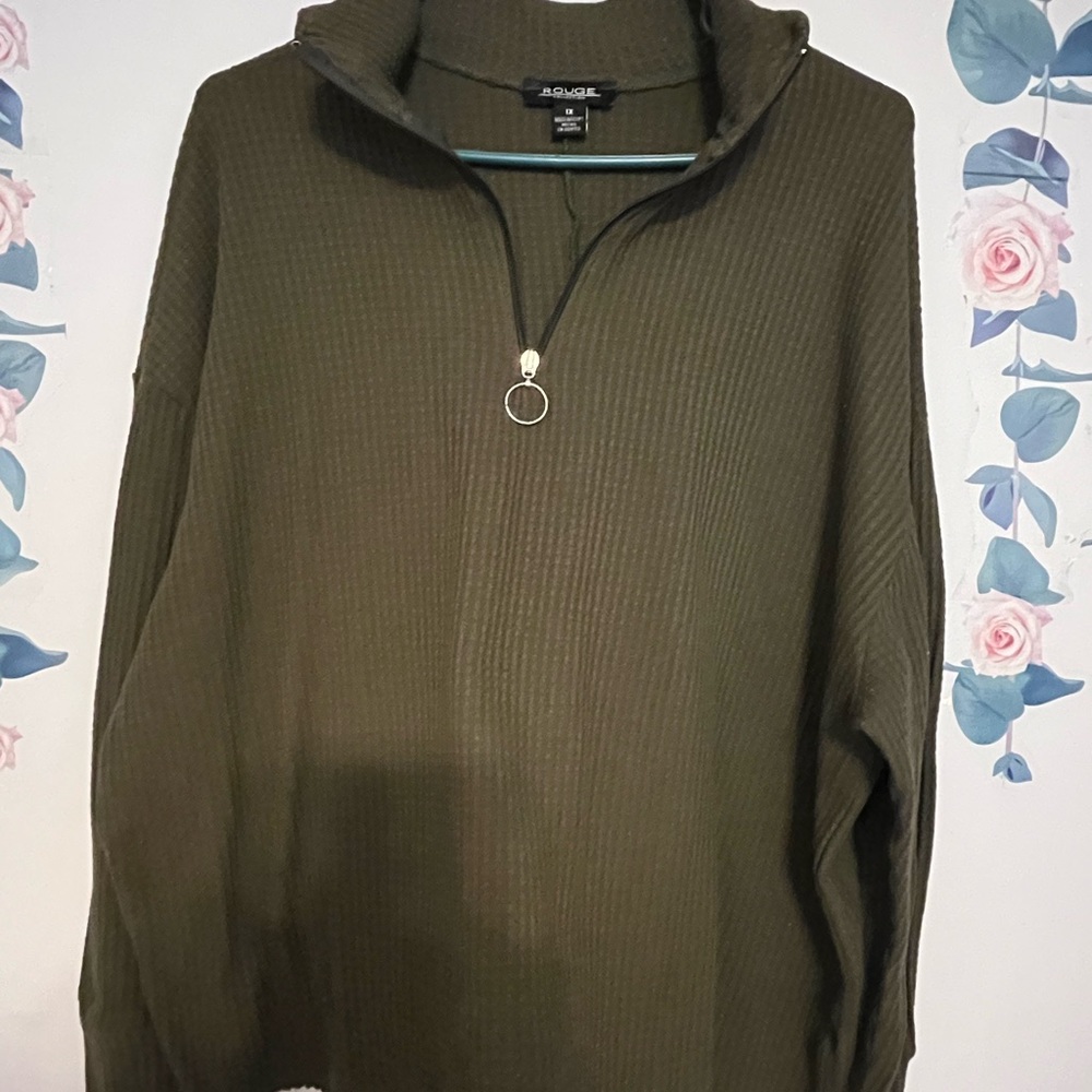Women's Olive Top with Zipper Detail-Size XL